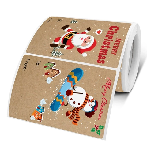 Christmas Kraft Paper Gift Tags Cartoon Santa Snowman Reindeer Design Merry Christmas To From Label For Holiday Gift Packaging