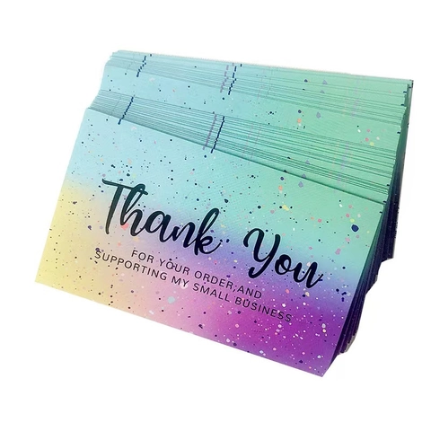 Tarjetas de Agradecimiento Arcoíris Degradado Thank You For Your Order Papel Estucado Tarjetas con Salpicaduras de Tinta para Negocios