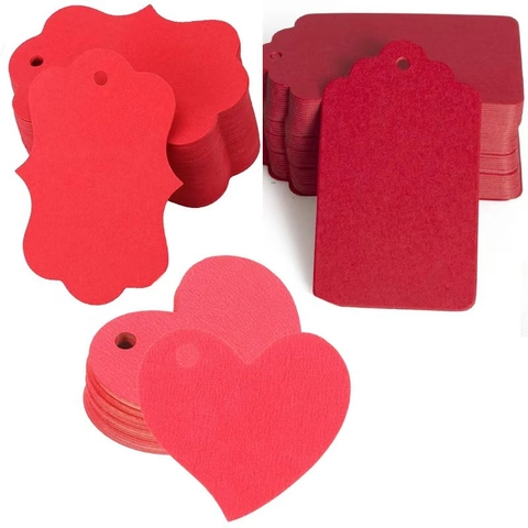 Red Kraft Paper Gift Tags With String For Valentine's Day Wedding DIY Craft Scalloped Heart Label For Gift Wrapping