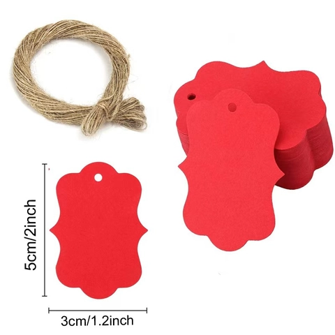 Red Kraft Paper Gift Tags With String For Valentine's Day Wedding DIY Craft Scalloped Heart Label For Gift Wrapping