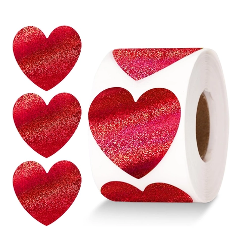 Glitzer Rote Herzförmige Aufkleber Laser Klebeetiketten Für Valentinstag Hochzeit Geschenkverpackung Umschlag Versiegelung Romantisch