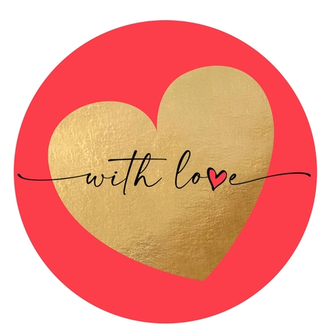 Adesivi Rotondi Rossi a Cuore Con Lamina d'Oro Scritta With Love Impermeabili Etichette Adesive Per Regalo San Valentino