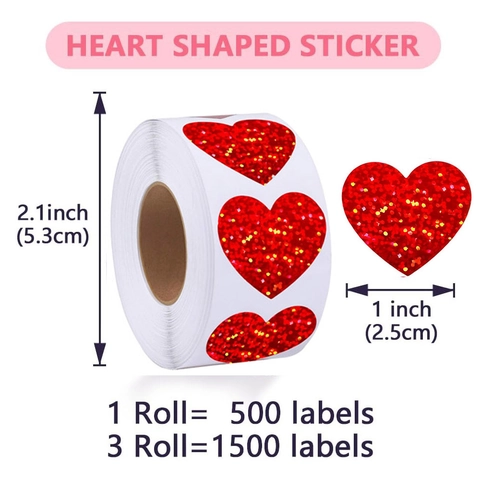 Holographic Laser Heart Shaped Stickers For Valentine's Day Gift Wrapping Wedding Party Decoration Self Adhesive Glitter Labels