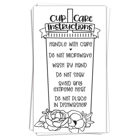Tarjetas Instrucciones Cuidado Vasos Papel Estucado Guía Mantenimiento Tazas Diseño Floral Insertos Embalaje