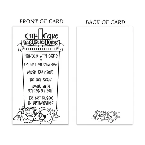 Tarjetas Instrucciones Cuidado Vasos Papel Estucado Guía Mantenimiento Tazas Diseño Floral Insertos Embalaje