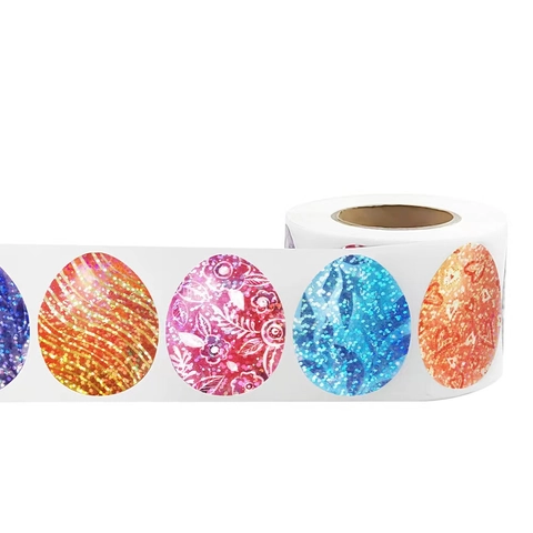 Laser Flashing Easter Egg Stickers Rainbow Colorful Self Adhesive Roll For Holiday Party Favors Gift Box DIY Decoration