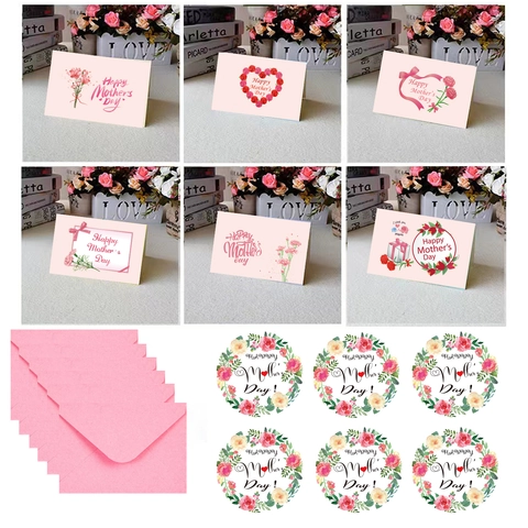Happy Mothers Day Greeting Cards With Envelopes And Stickers Pink Carnation Heart Elephant Design Floral Card Set For Mom Warm Wishes