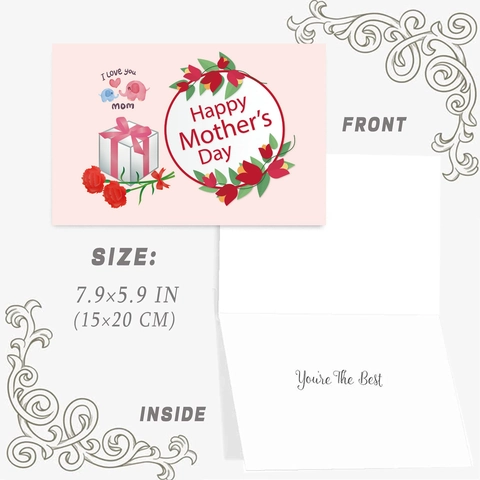 Happy Mothers Day Greeting Cards With Envelopes And Stickers Pink Carnation Heart Elephant Design Floral Card Set For Mom Warm Wishes