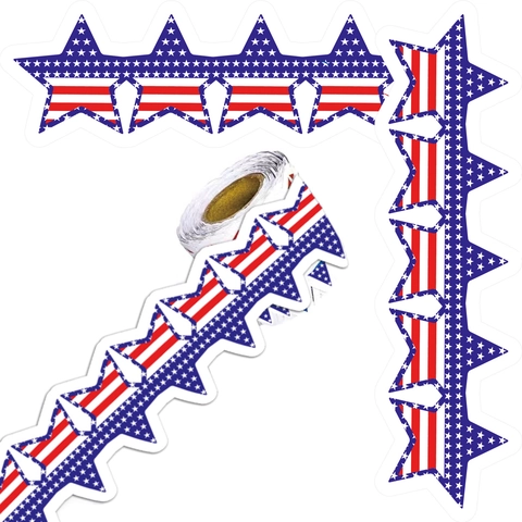 Pegatinas de Borde de Tablón de Anuncios de Estrellas del Día de la Independencia Patriótica Rojo Blanco Azul Bandera Americana Borde Festoneado Decoración