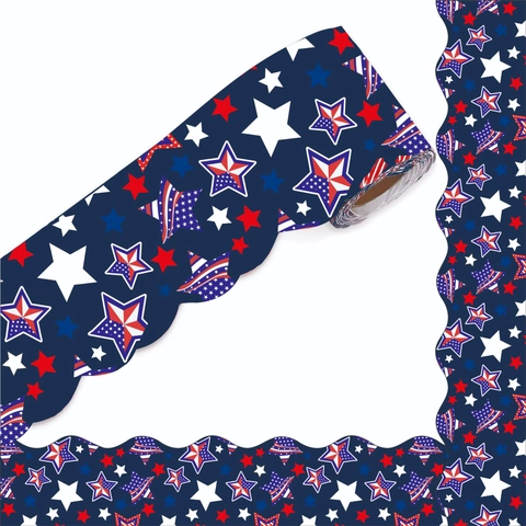 Independence Day Bulletin Board Border Scalloped Star Pattern Red White Blue Trim For Classroom School Office Decor