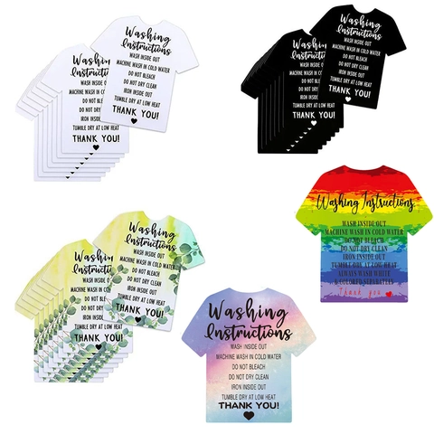 Κάρτες Οδηγιών Πλυσίματος Σχήμα T-Shirt Ετικέτες Thank You Επιχρισμένο Χαρτί Οδηγός Φροντίδας Ρούχων για Συσκευασία Ένδυσης
