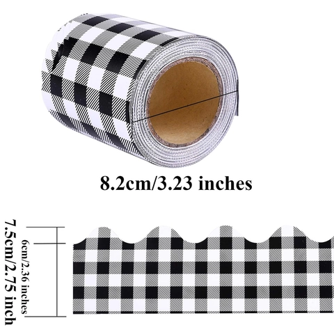Black And White Checkerboard Bulletin Board Border Scalloped Edge Self Adhesive Wall Sticker For Classroom Home Decor Buffalo Plaid Border Trim