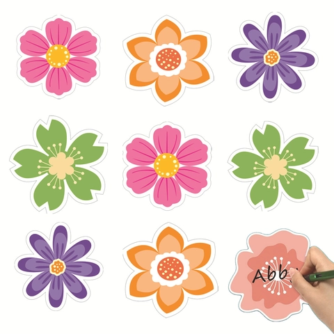 Spring Hollow Flower Cutouts Colorful Paper Cards Writable Name Tags For Classroom Bulletin Board Home Party Decoration