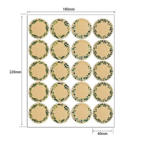 Round Kraft Paper Stickers Botanical Floral Wreath Design For Gift Wrap Journaling Envelope Sealing Decorative DIY Adhesive Labels