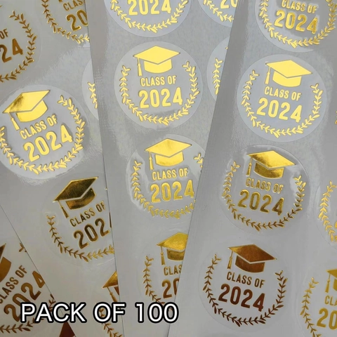 Class Of 2024 Graduation Cap Stickers Transparent Gold Foil Round Seal Labels For Graduation Party Favors Decor Envelopes