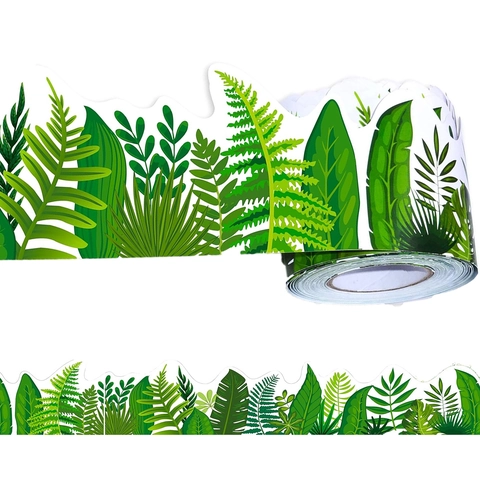 Bordures De Tableau D'affichage Forêt Tropicale Feuilles Vertes Bord Ondulé Autocollants Pour Décoration De Classe