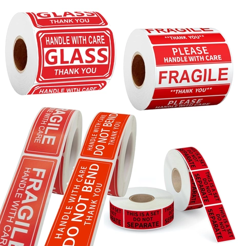Rode Fragile Handle With Care Glas Verzend Waarschuwingsetiketten Duurzame Zelfklevende Stickers Voor Pakketbescherming Magazijn