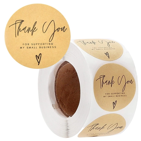Ronde Kraftpapier Hart Thank You Stickers Voor Kleine Bedrijven Sluitzegels Etiketten Voor Cadeauverpakking Bruin Rol
