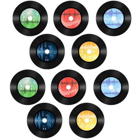 Retro Vinyl Record Wall Stickers Waterproof Music Note Decals For Party Background Art Mural Home Decor Assorted Colors Style