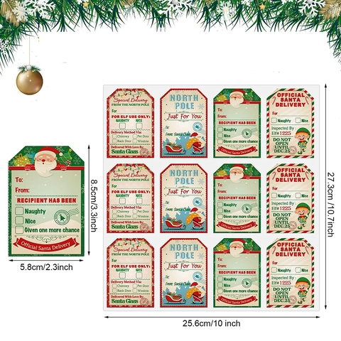 Christmas Gift Tag Stickers Rectangular North Pole Special Delivery Label Self Adhesive Xmas Decals For Holiday Present Wrap