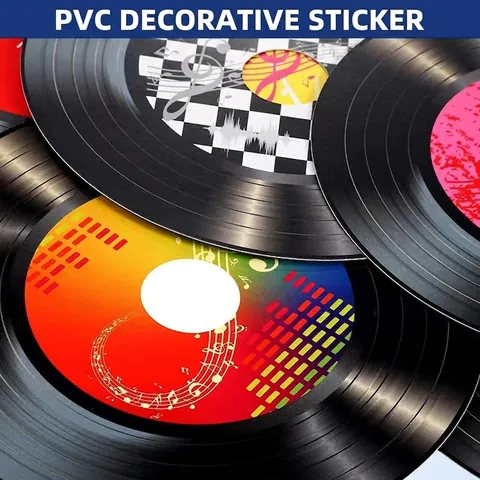 Retro Vinyl Record Wall Stickers Waterproof Music Note Decals For Party Background Art Mural Home Decor Assorted Colors Style