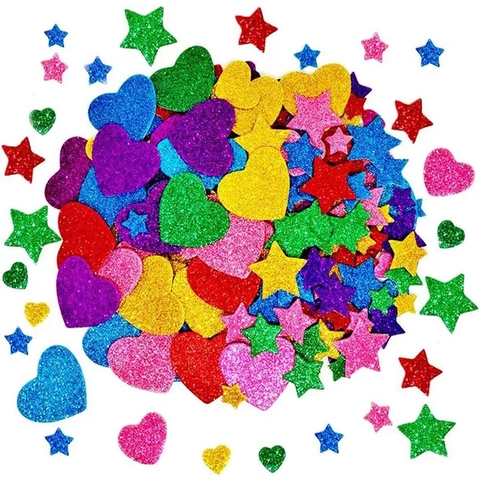Multicolor Glitter EVA Foam Stickers Heart Star Shape Self Adhesive For Kids DIY Craft Scrapbooking Kindergarten Reward Decoration