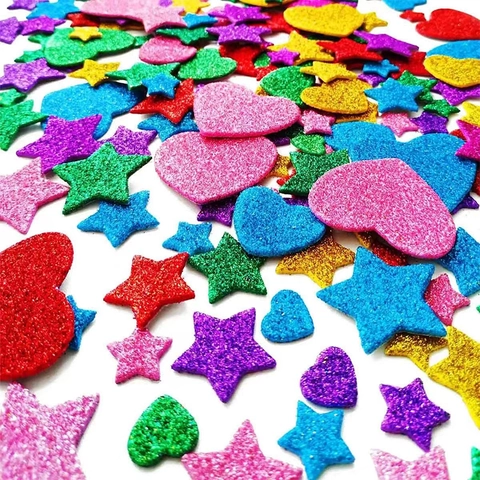 Multicolor Glitter EVA Foam Stickers Heart Star Shape Self Adhesive For Kids DIY Craft Scrapbooking Kindergarten Reward Decoration