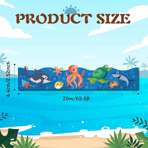 Oceaandier Bulletin Board Border Stickers Waterdicht Zelfklevend Zeedieren Gegolfde Rand Decoratie Voor School Kantoor