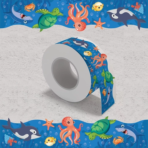 Oceaandier Bulletin Board Border Stickers Waterdicht Zelfklevend Zeedieren Gegolfde Rand Decoratie Voor School Kantoor