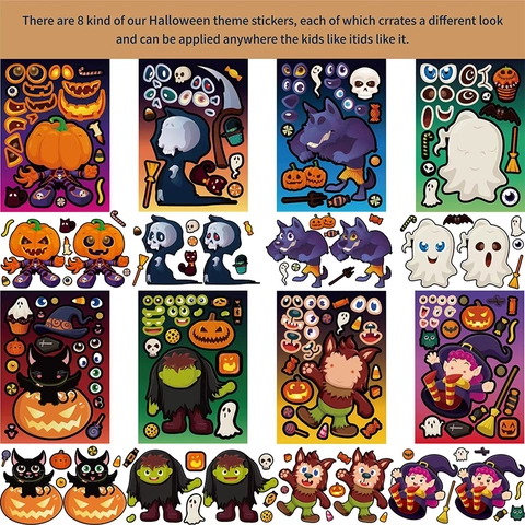 Halloween DIY Face Stickers Pumpkin Ghost Skeleton Vampire For Kids Festival Party Decoration Cartoon Character Decals