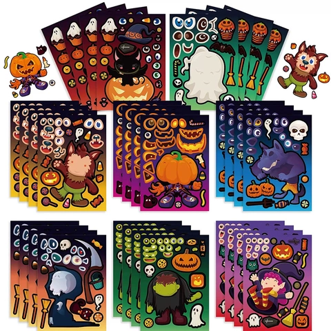 Halloween DIY Face Stickers Pumpkin Ghost Skeleton Vampire For Kids Festival Party Decoration Cartoon Character Decals