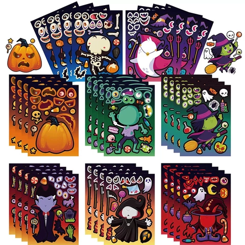 Halloween DIY Gesicht Aufkleber Für Kinder Kürbis Geist Skelett Vampir Hexe Zombie Reaper Party Favors Deko Etiketten