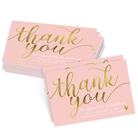Pink Thank You For Supporting My Business Cards Gold Foil Lettering Appreciation Gift Cards For Small Shop Online Packaging