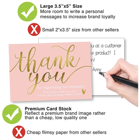 Pink Thank You For Supporting My Business Cards Gold Foil Lettering Appreciation Gift Cards For Small Shop Online Packaging