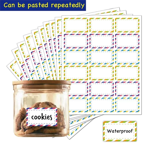 Wasserdichte Ölfeste Synthetikpapier Rechteck Etiketten Bunte Rand Aufkleber Für Glas Gewürzgläser Küchenorganisation