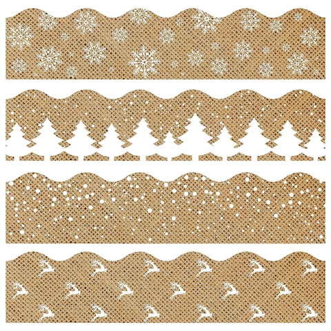 Scalloped Burlap Christmas Bulletin Board Borders Snowflake Reindeer Tree Patterns For Classroom Office Festive Decoration