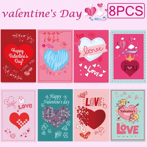 Tarjetas de Felicitación San Valentín Cartulina Blanca Diseño Corazón Cupido Flor Tarjetas de Mensaje Regalo Románticas Para Amantes