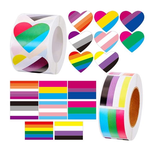 Pride Month Rainbow Stickers Colorful Progress Pride Flag Labels For Gift Wrapping Party Decoration LGBTQ Supporter Decor Stickers