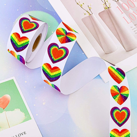 Holografische Regenbogen Herz Aufkleber Selbstklebende Etiketten Für Valentinstag Hochzeit Geschenkverpackung Bunte Glitzer Herz Dekore
