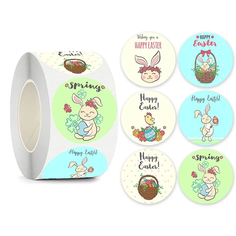 Easter Spring Stickers Cartoon Rabbit Egg Floral Round Roll Labels For Gift Box Envelope Sealing Party Favors Festive