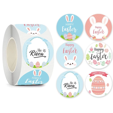 Vrolijk Pasen Stickers Cartoon Konijn Ei Patronen Decoratieve Labels Voor DIY Cadeauverpakking Feest Kinderen Ambachtelijke Decoratie