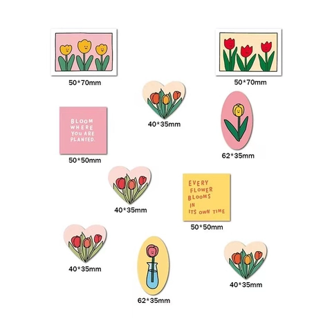 Mignons Autocollants Décoratifs Imperméables Fleur de Tulipe Visage Souriant pour Journal Scrapbooking Étiquettes Auto-Adhésives