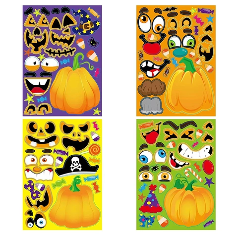 Autocollants Citrouille Halloween DIY Auto-adhésifs Expressions Visage Fantôme Décorations Fête Pour Trick Or Treat Maison