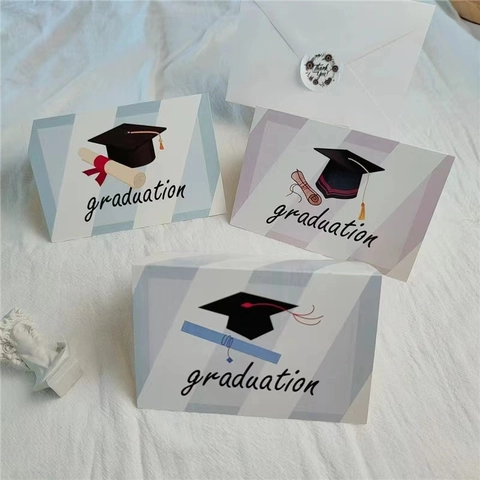 Graduation Greeting Cards Envelopes Stickers Mortarboard Diploma Print Multi Color Congrats Graduate Celebration Cardstock