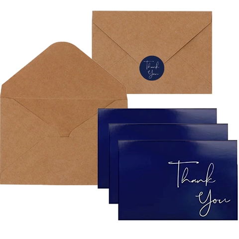 Biglietti di Ringraziamento Blu Notte Con Buste Kraft E Adesivi Biglietti d'Auguri In Bianco Per Affari Matrimonio Laurea Insegnanti Amici Cancelleria Decorativa