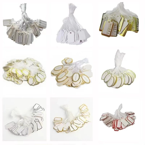 White Paper Jewelry Price Tags With Gold Silver Borders Hanging Labels For Retail Products Marking With Cotton String