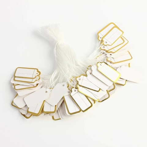 White Paper Jewelry Price Tags With Gold Silver Borders Hanging Labels For Retail Products Marking With Cotton String