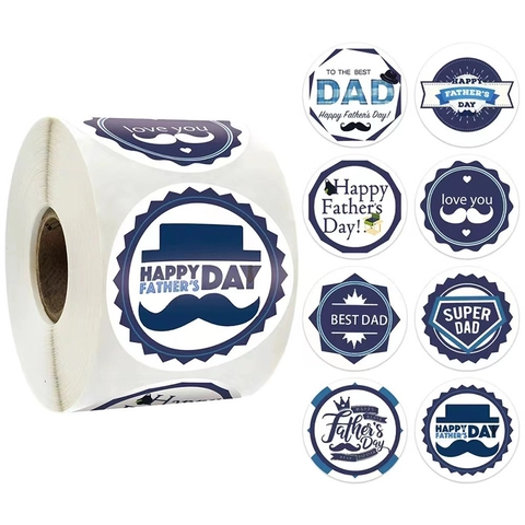 Happy Father's Day Stickers Round Self Adhesive Labels For Gift Wrapping Decoration Best Dad Decorative Tags Roll