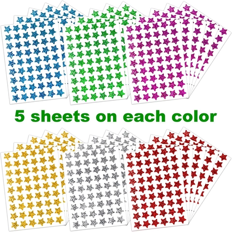 Laser Holographic Star Stickers For Kids Reward School Teacher Classroom Supplies Glitter Laser Pentagram Reward Stickers