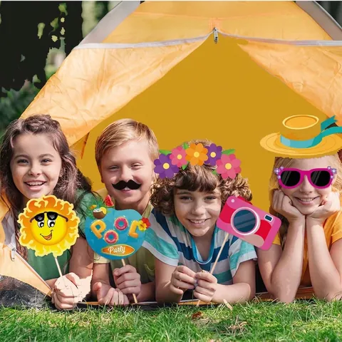 Hawaii Tropical Summer Photo Booth Props Set Pineapple Flamingo Sunglasses Cardboard Decorations For Pool Beach Party Accessories